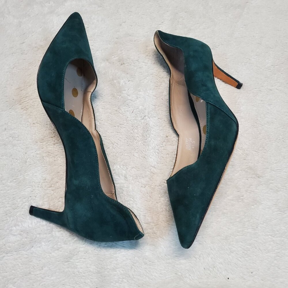Women's Teal Suede Pointed-Toe D'Orsay Pumps - Picture 2 of 12